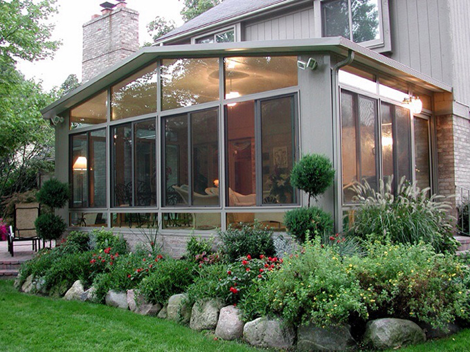 Sunroom, Cathedral Roof, Vista View  Walls, Upper Transoms, Lower Transoms, Sandstone, Signature Wall System
